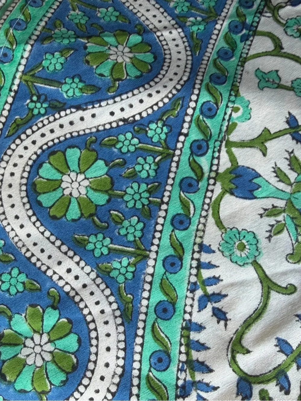 INDIA ARTS NEW Hand Block Print round Tablecloth  72” 100% Cotton Blue Green